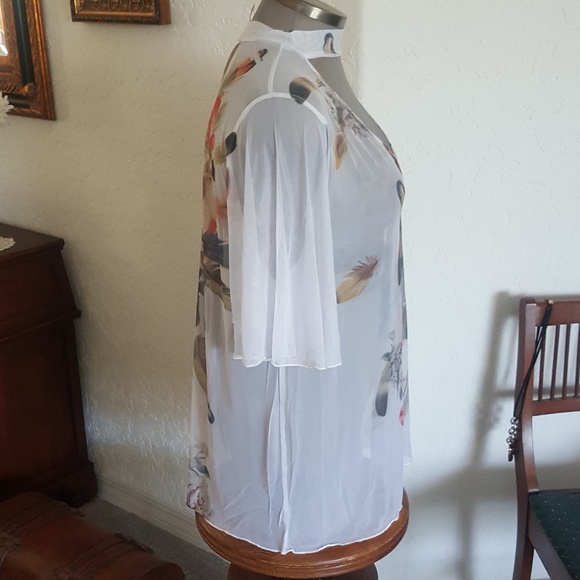 SEXY * WHITE MESH CHOKER * FLUTTER SLEEVE TOP * 3X - Picture 5 of 7